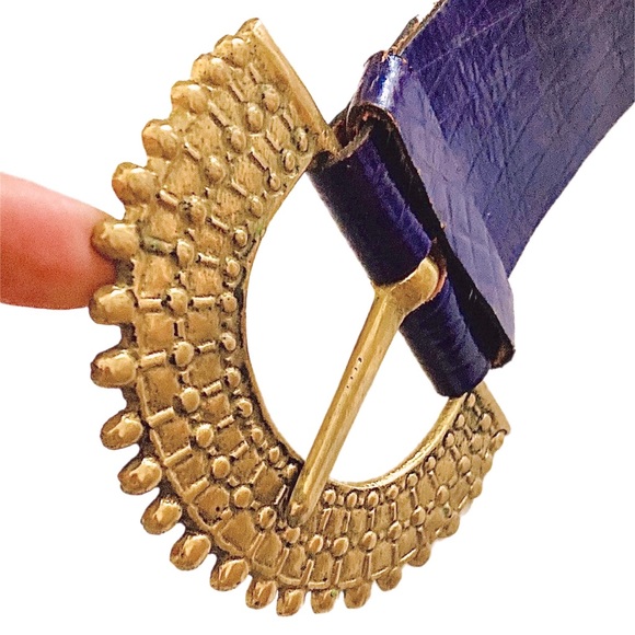 VINTAGE genuine leather wide Belt purple violet - Picture 5 of 8